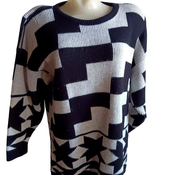 Medium Vintage 1990s Womens Sweater Geometric Jarve Hip Hop Pullover Padded Mom - Picture 1 of 6